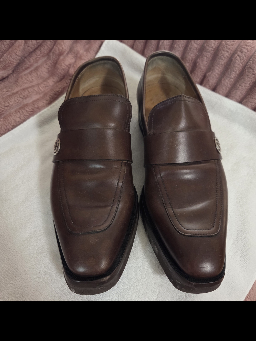 Gucci Brown Leather Penny Loafers with Signature Medallion